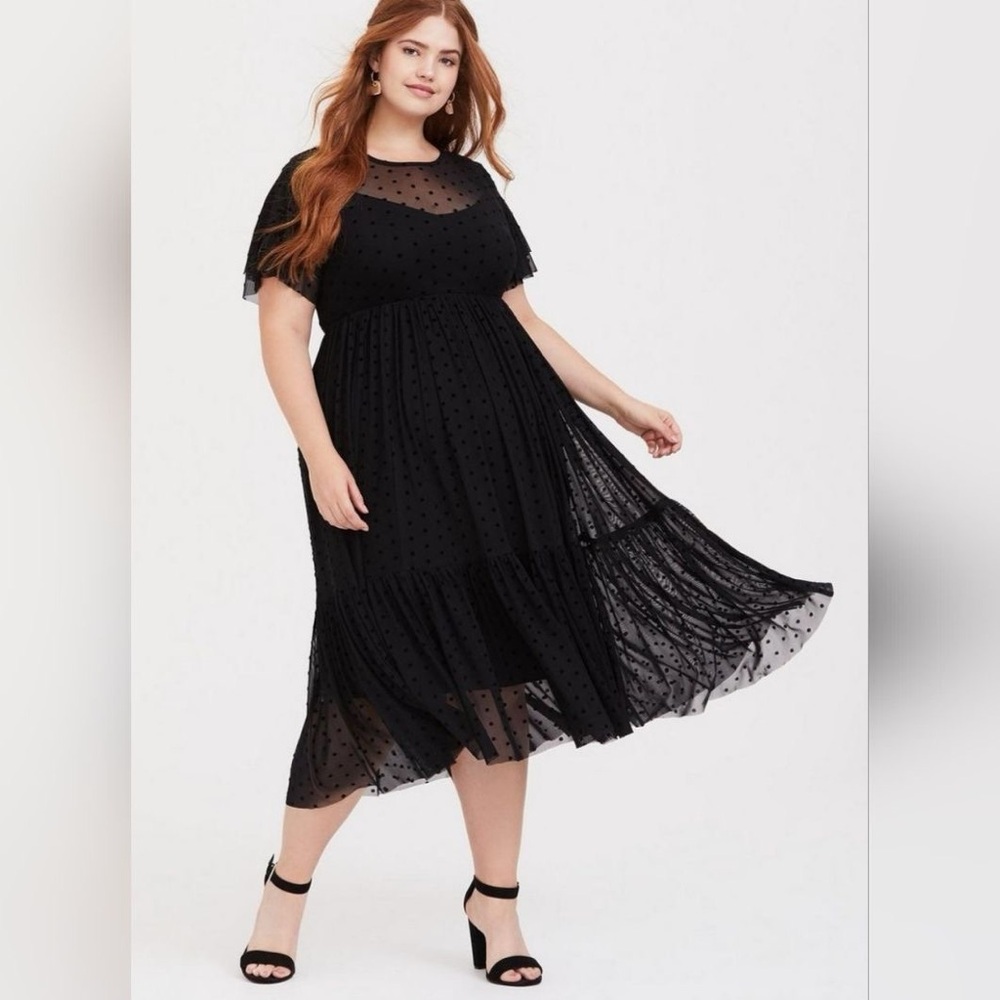 Torrid Black Mesh Polka Dot Dress
